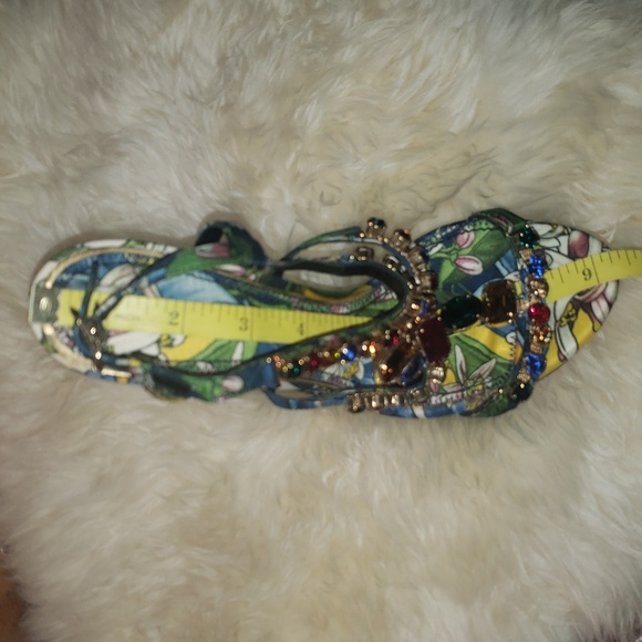 Dolce & Gabbana Multicolor Rhinestone Blue Floral Platform Wedge Sandal 6 1/2 - Picture 6 of 11